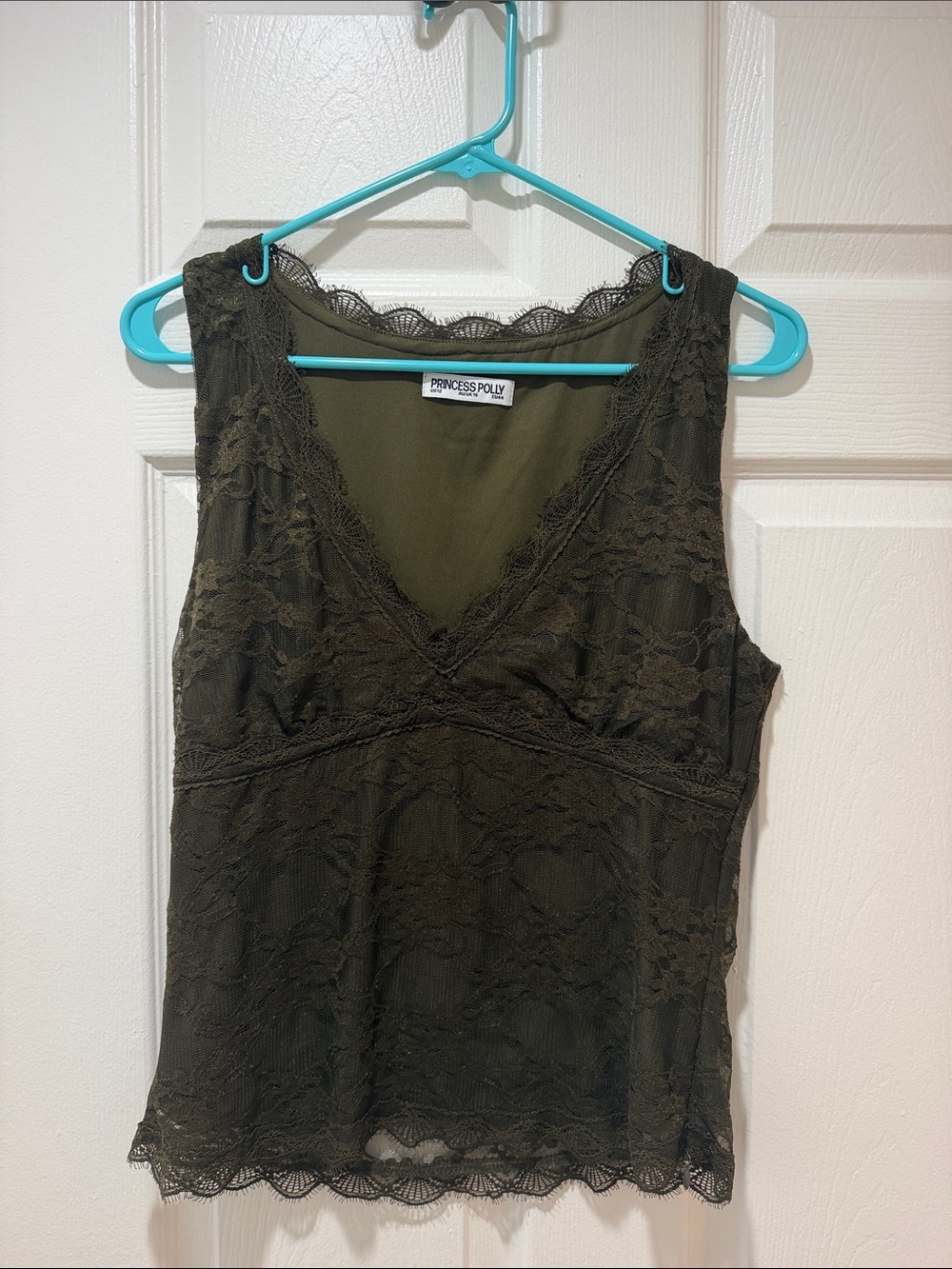 Princess Polly Olive Lace V-Neck Tank size 12 NWOT